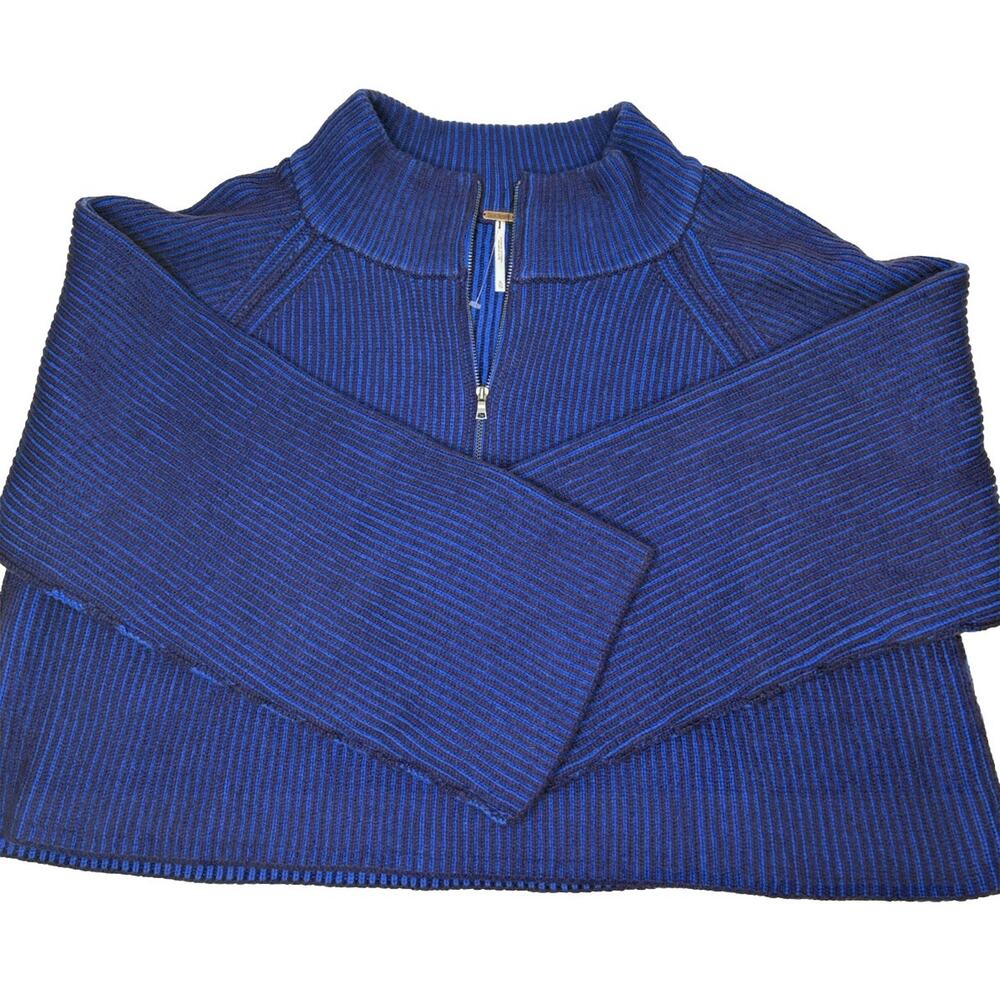 NWOT! Free People Blue Cotton Quarter Zip Boxy Cropped Sweater Size XL